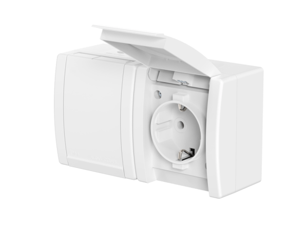 Розетка электрическая двухместная CADUCEUS ALING POWER для открытой проводки, без шторок, с крышкой, 16А, 250В~