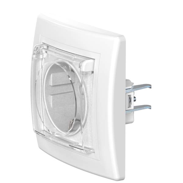 Встраиваемая розетка CADUCEUS ALING PRESTIGE с заземлением, без шторок, с крышкой, с пластиковым основанием, 16А, 250В~