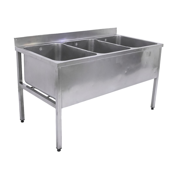 Ванна котломоечная трехсекционная 1600х800х900 ц/т, борт