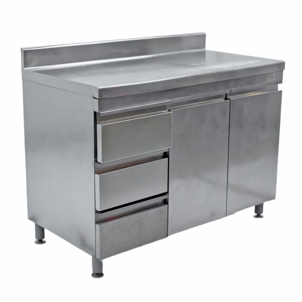 Стол-тумба из нержавеющей стали 1200х600х875 расп.двери, ящики, борт