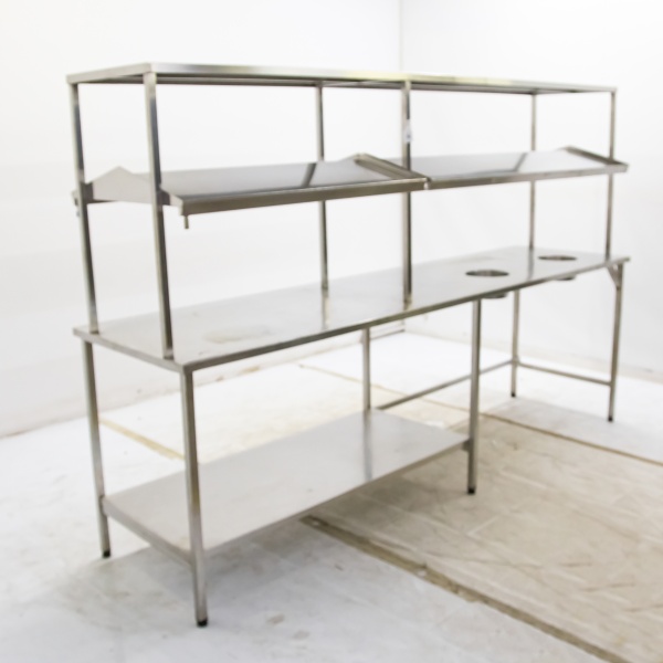 Стол производственный с отв. для отходов 2700х700х1730 труба, полка/обвязка, надстройка