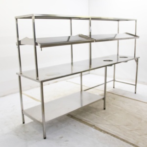 Стол производственный с отв. для отходов 2700х700х1730 труба, полка/обвязка, надстройка