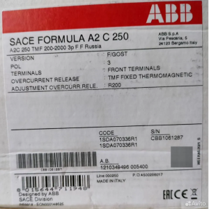 Выключатель силовой автоматический 3п A2C 250 TMF 200-2000 3p F F ABB 1SDA070336