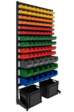 Торговый стеллаж с лотками для метизов, автокрепежа и инструментов