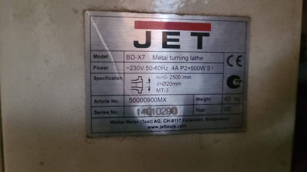 Станок настольный токарный BD-X7 (ф180, РМЦ300мм JET с асинхронным двигателем)