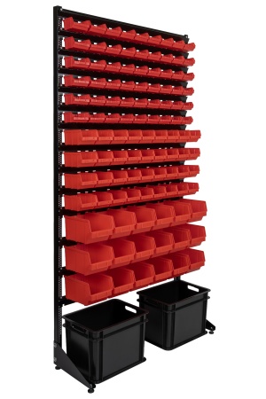 Торговый стеллаж с лотками для метизов, автокрепежа и инструментов
